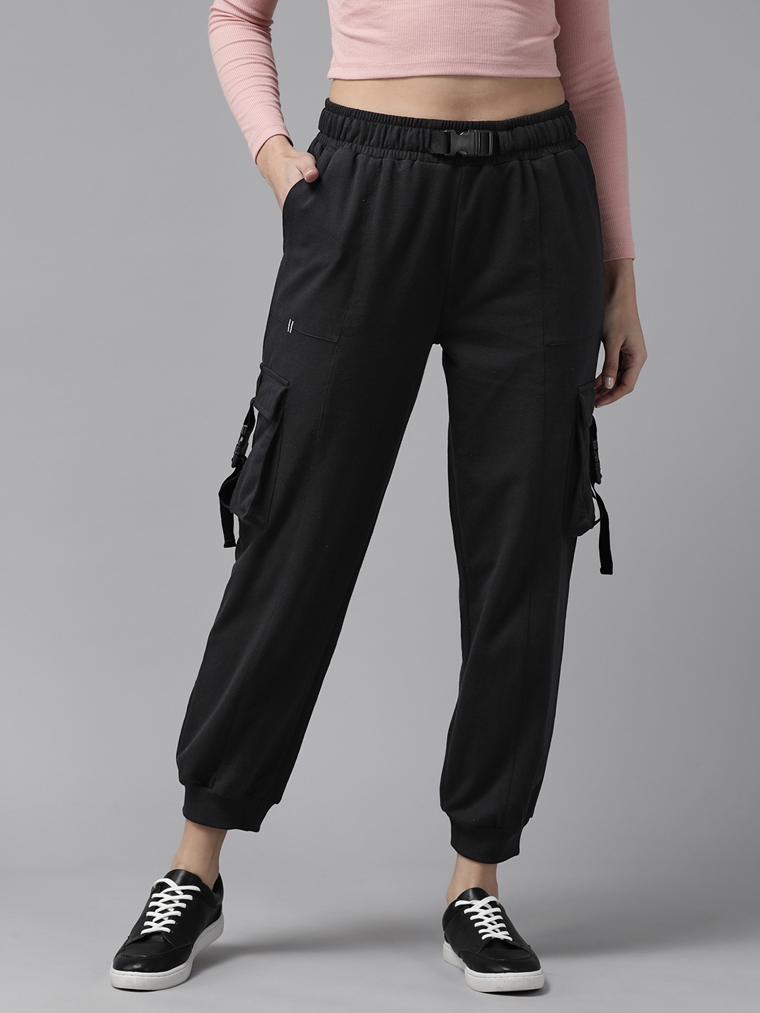 

The Roadster Lifestyle Co. Women High Waist Cargo Joggers, Black