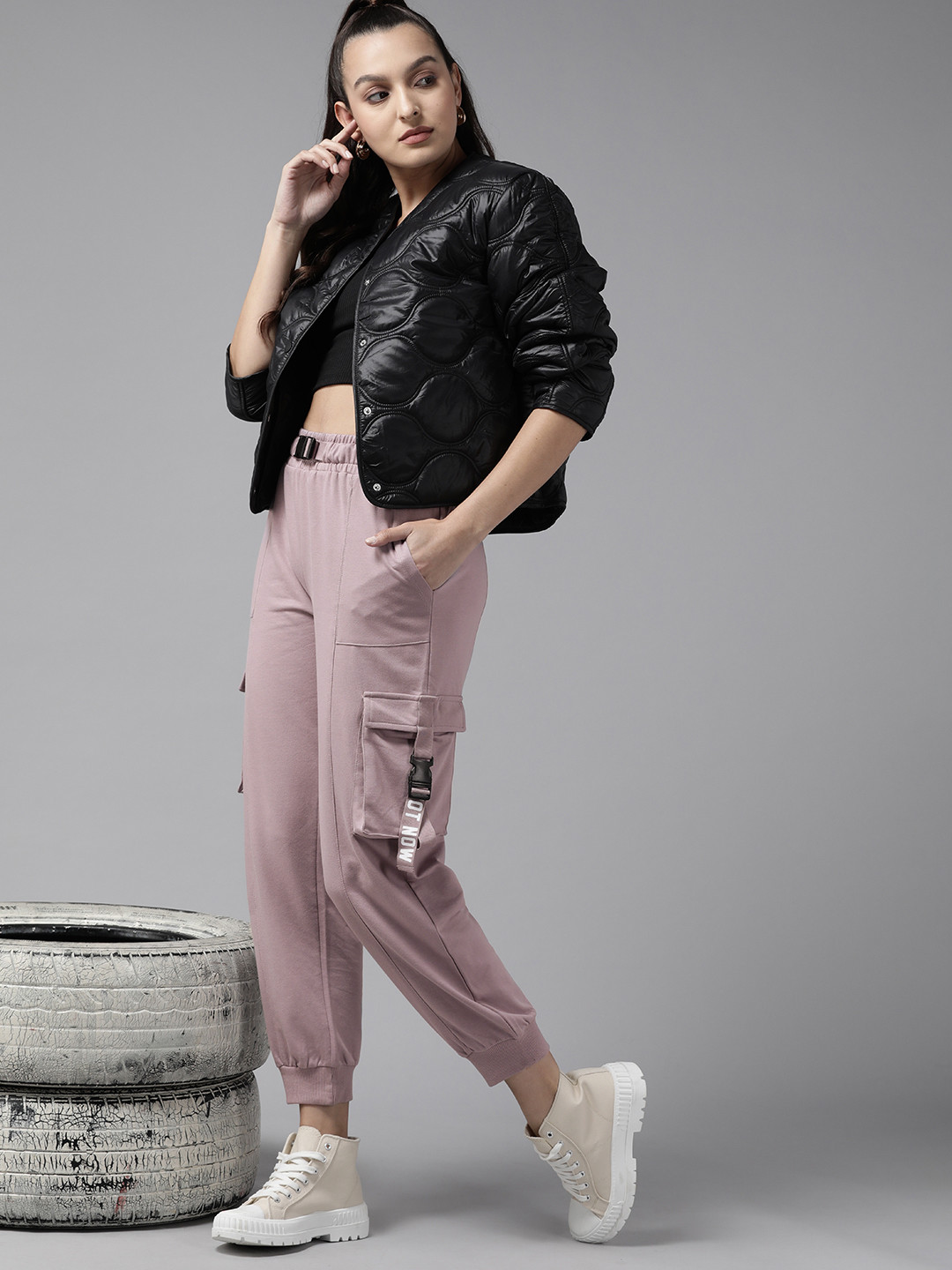 

The Roadster Lifestyle Co. Women High Waist Cargo Joggers, Lavender
