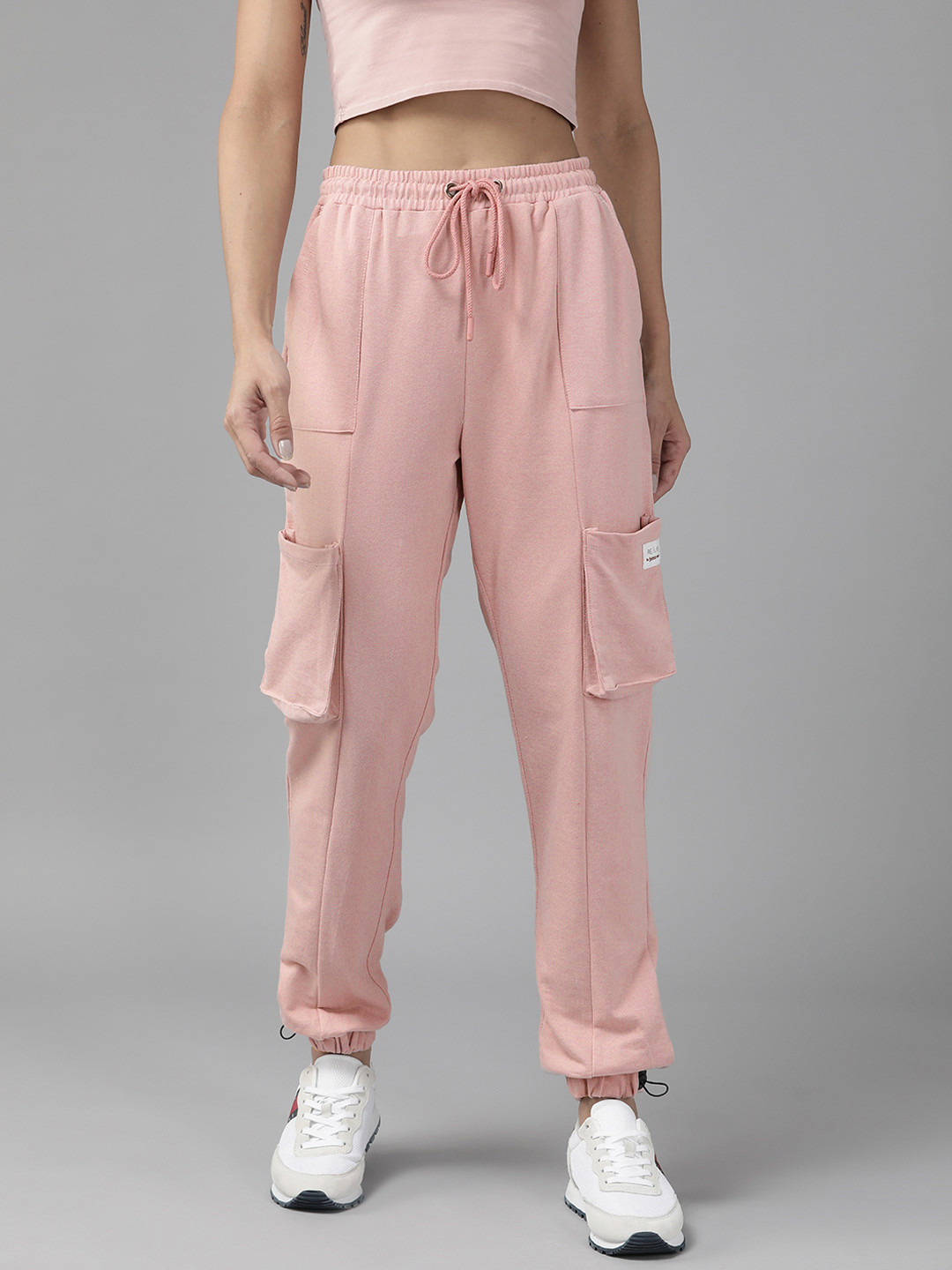 

Roadster Women Pink High-Rise Solid Cargo Joggers