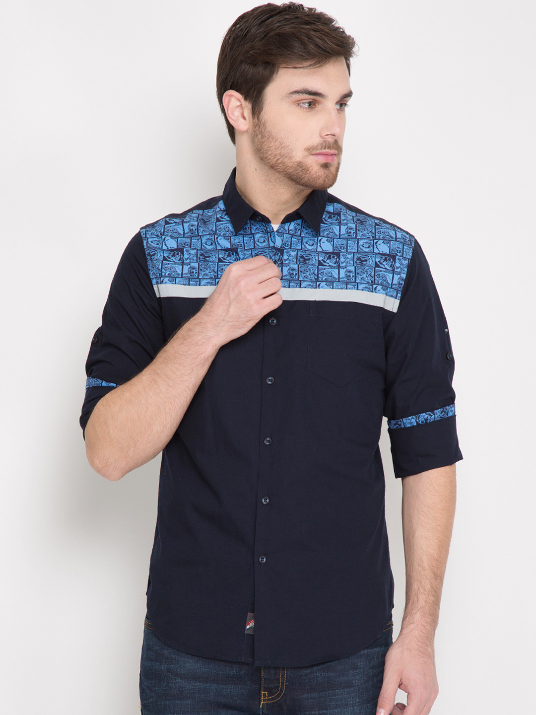

LOCOMOTIVE Men Navy Slim Fit Solid Casual Shirt, Navy blue