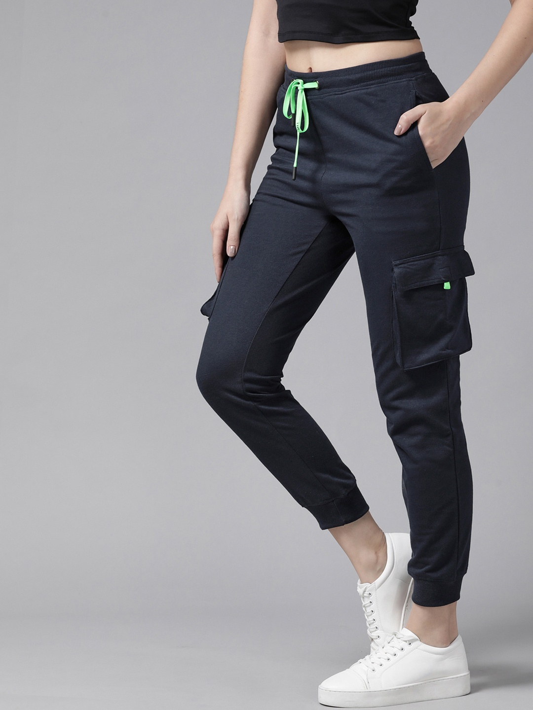 

Roadster Women Navy Blue Solid High-Rise Slim Fit Joggers