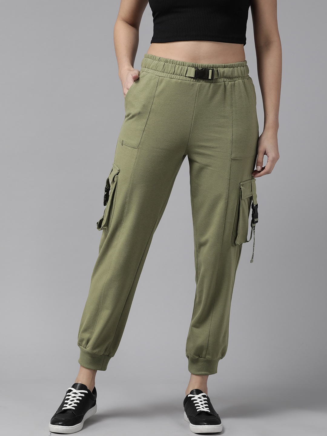 

The Roadster Lifestyle Co. Women High Waist Cargo Joggers, Olive
