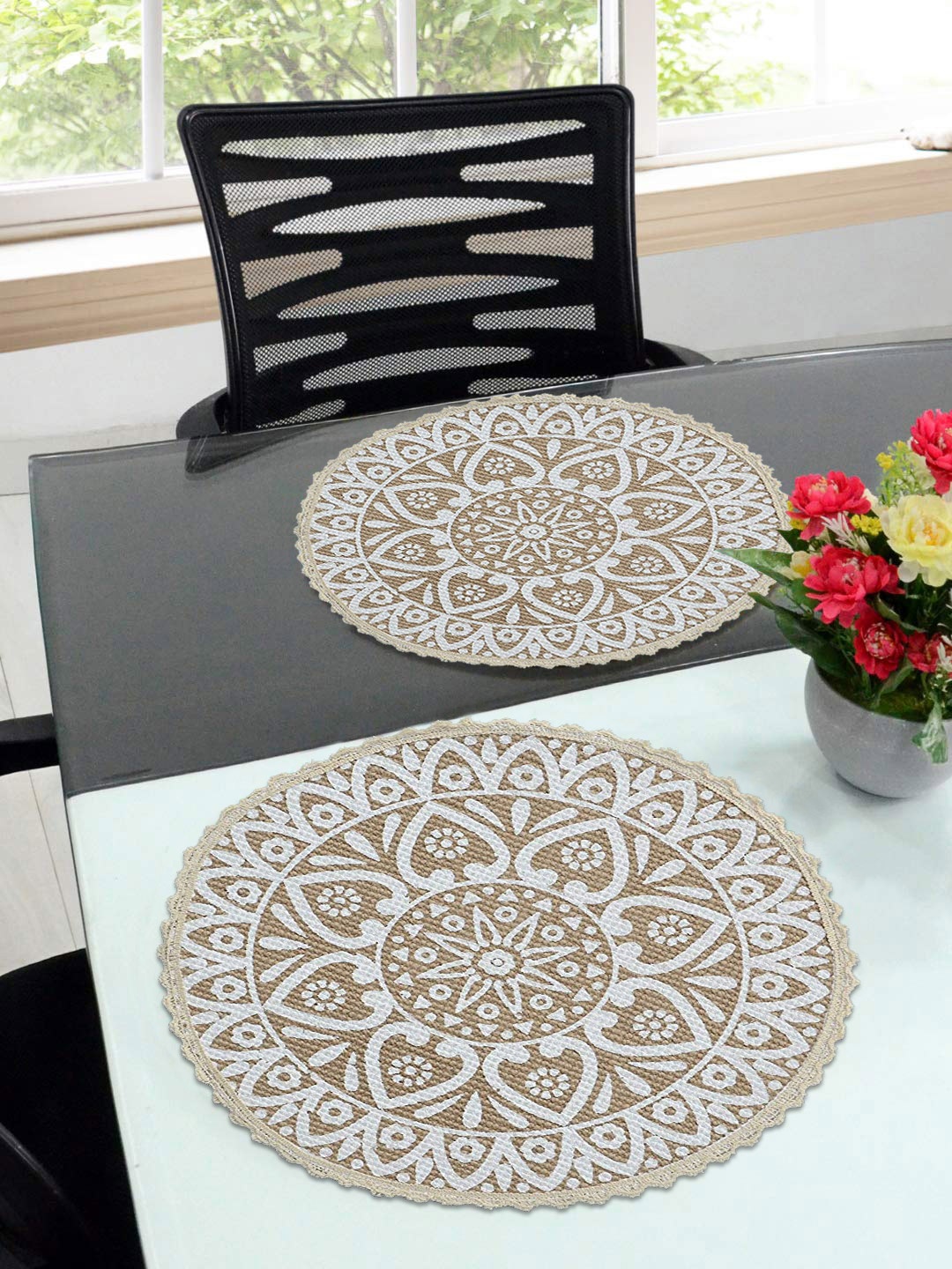 

Saral Home Set Of 2 Beige Printed Cotton Round Table Placemats