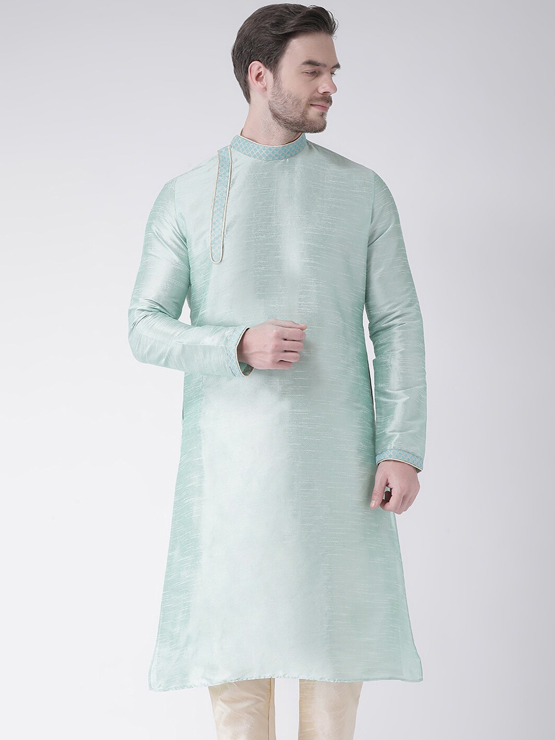 

DEYANN Men Sea Green Dupion Silk Kurta with Churidar