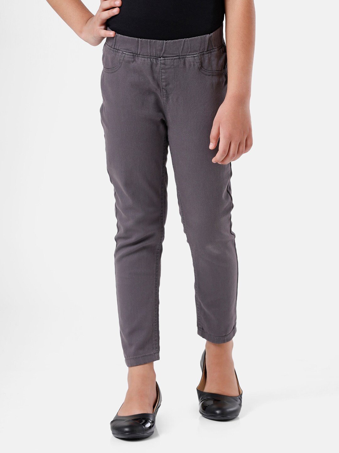 

De Moza Girls Grey Solid Skinny-Fit Jeggings