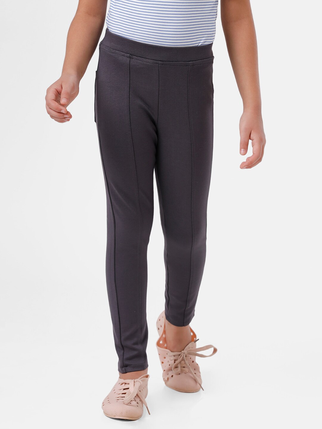 

De Moza Girls Grey Solid Skinny Fit Treggings