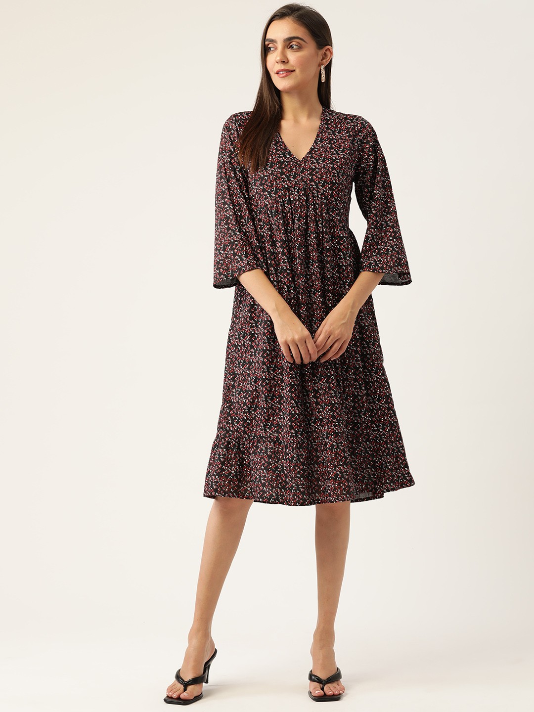 

Rue Collection Black & Red Floral Print A-Line Dress
