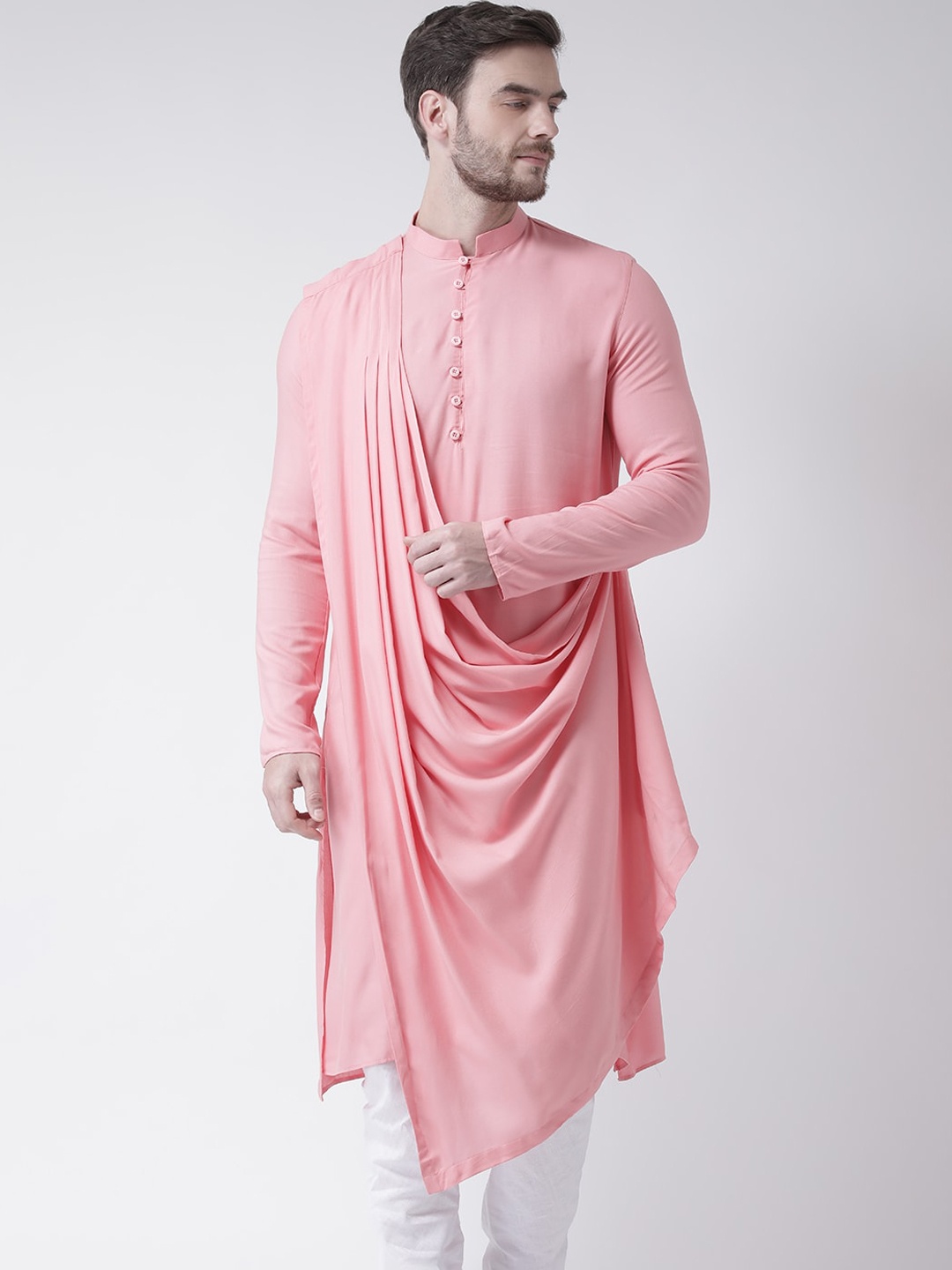 

DEYANN Men Pink Solid Kurta with Dupatta