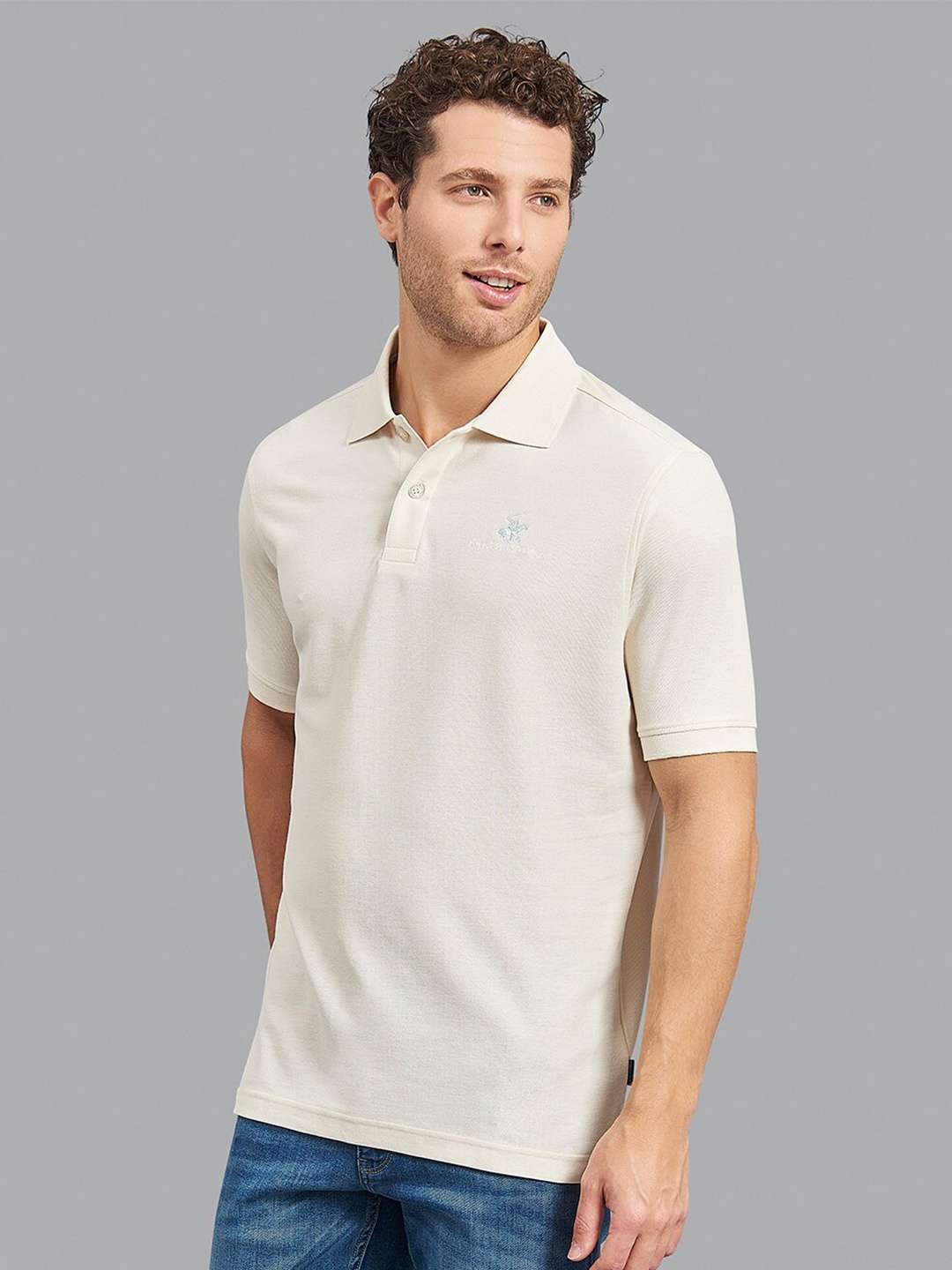 

Beverly Hills Polo Club Men Khaki Polo Collar Cotton T-shirt