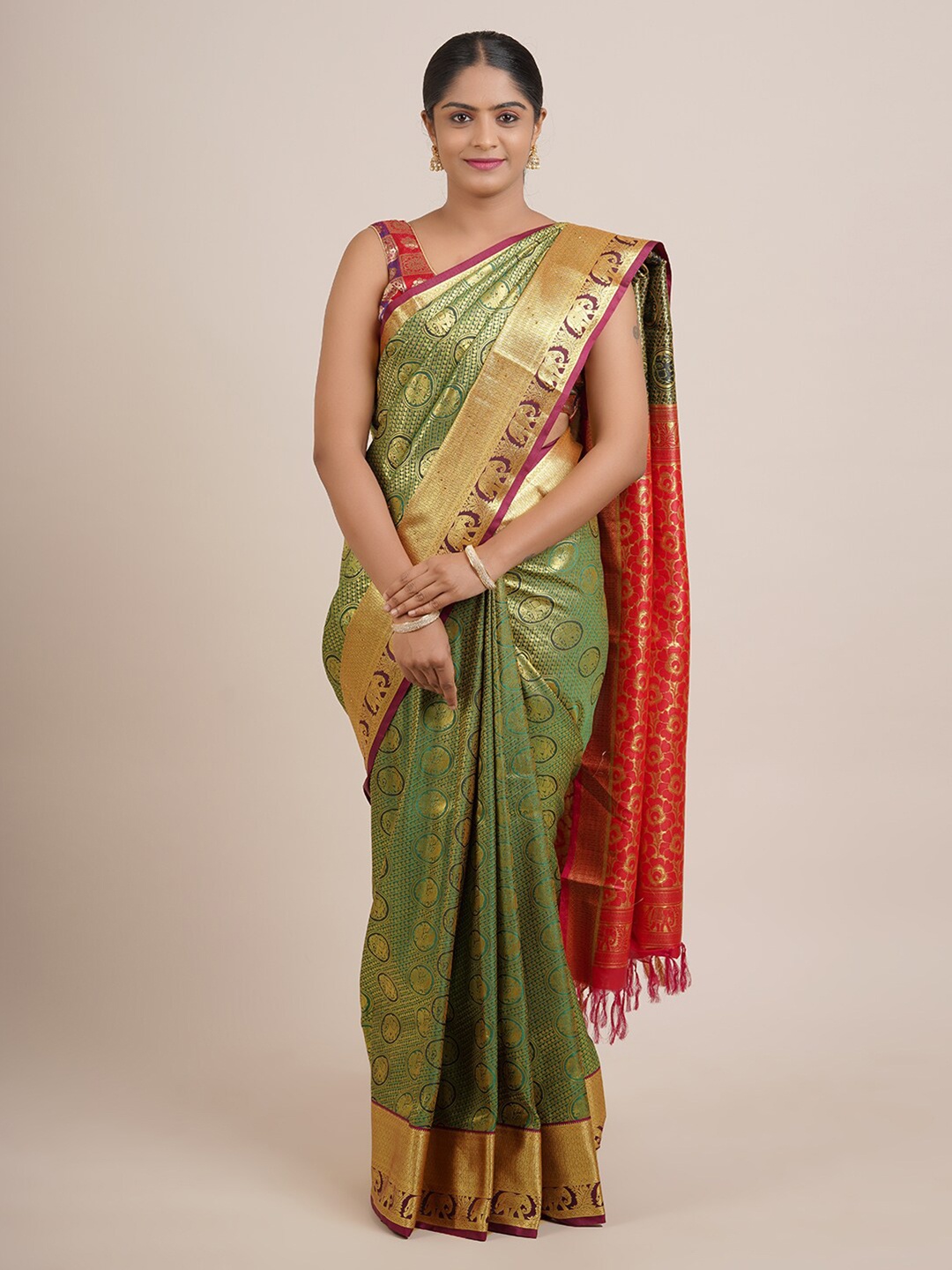 

Pothys Green & Red Woven Design Zari Art Silk Saree