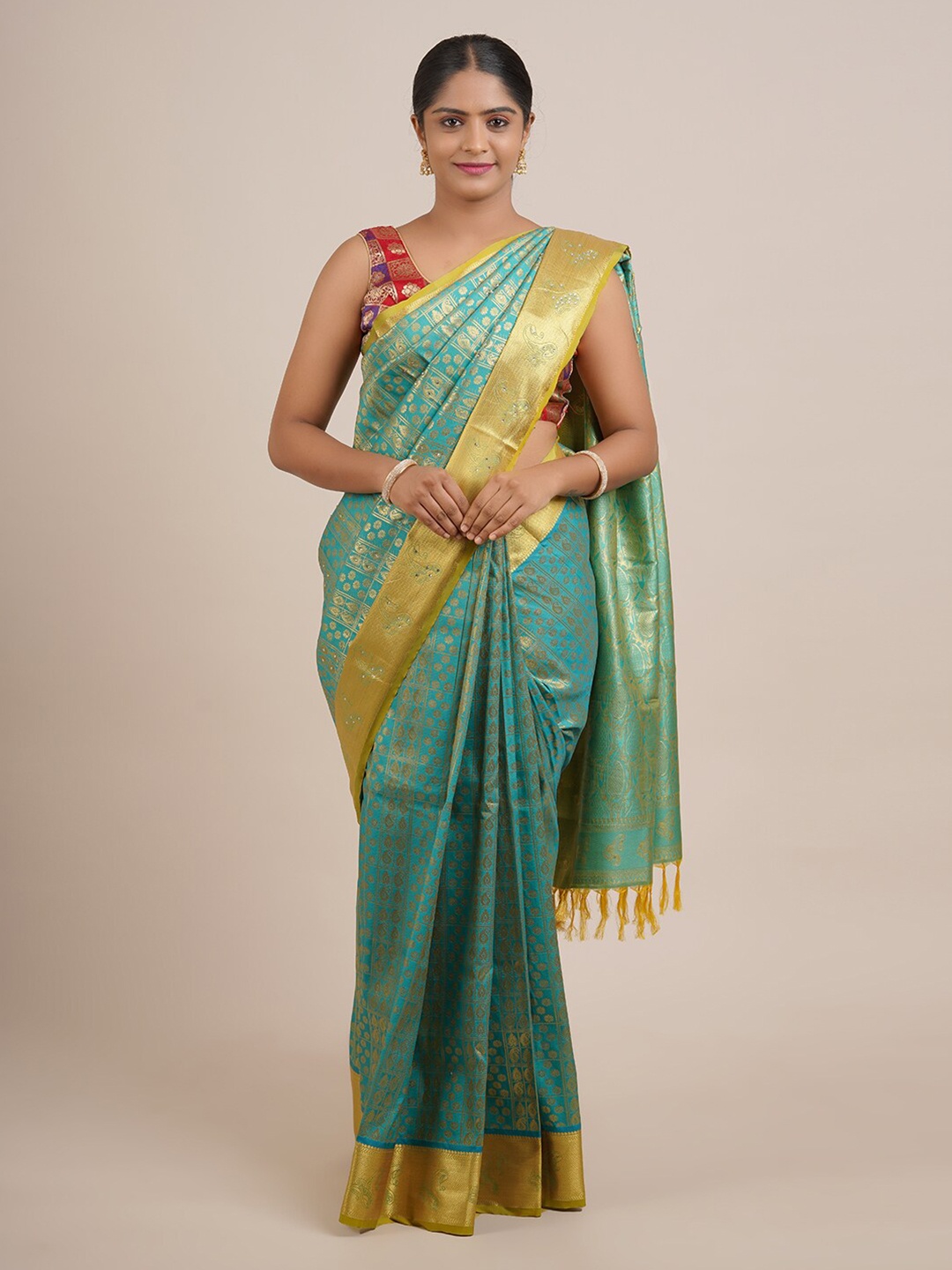 

Pothys Blue & Green Woven Design Zari Art Silk Saree