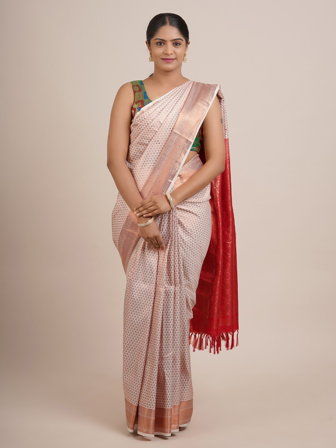 

Pothys Women Beige Ethnic Motifs Woven Design Art Silk Saree