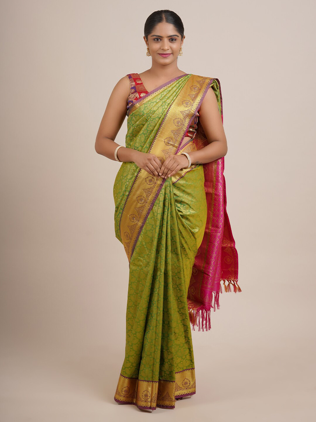 

Pothys Green & Pink Ethnic Motifs Zari Art Silk Saree