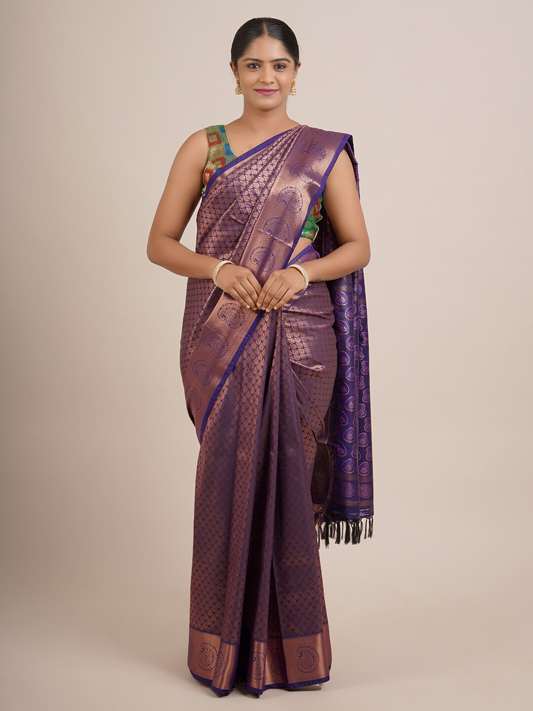 

Pothys Violet & Copper-Toned Paisley Zari Art Silk Saree