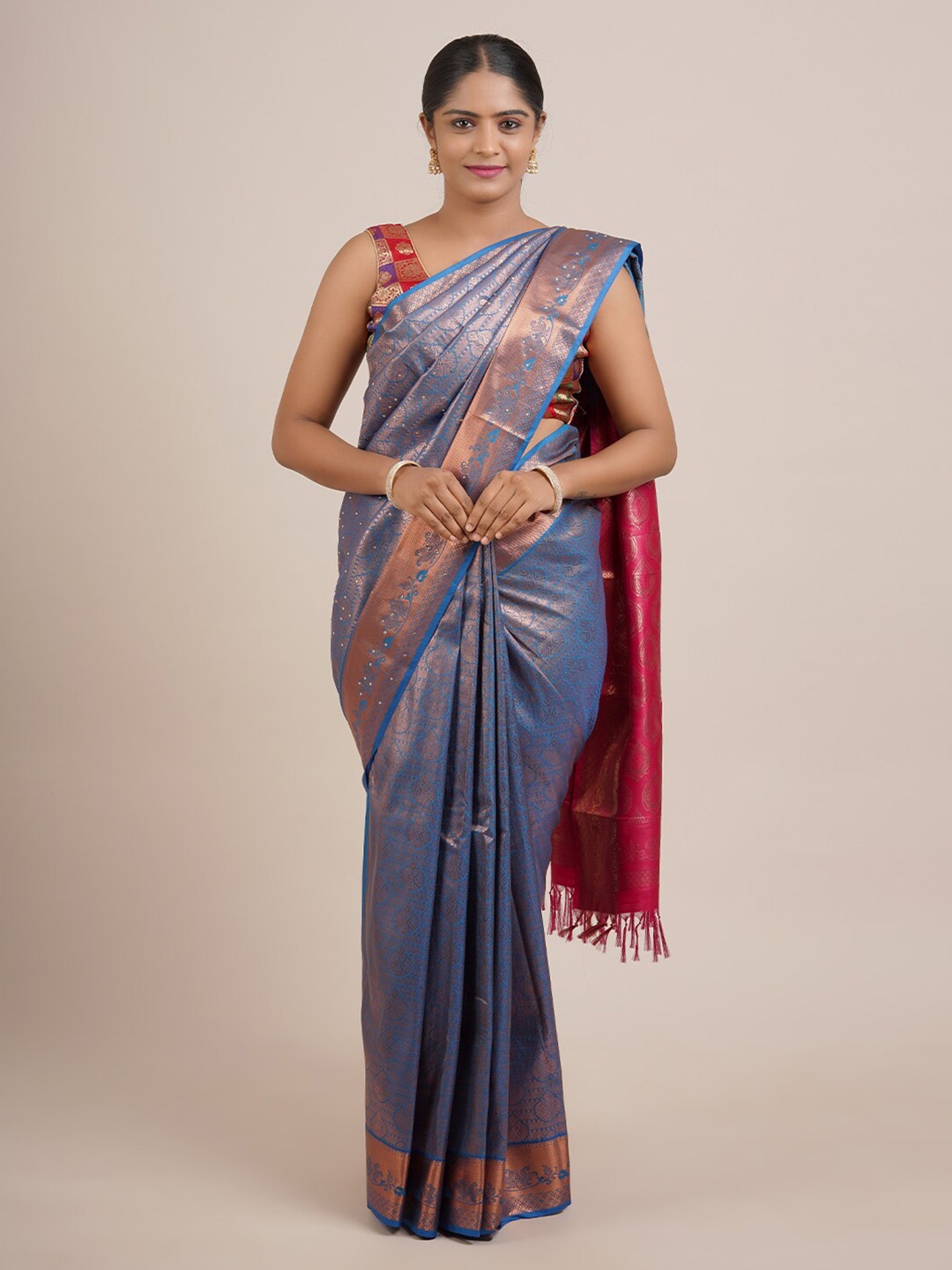 

Pothys Blue & Pink Ethnic Motifs Zari Art Silk Saree