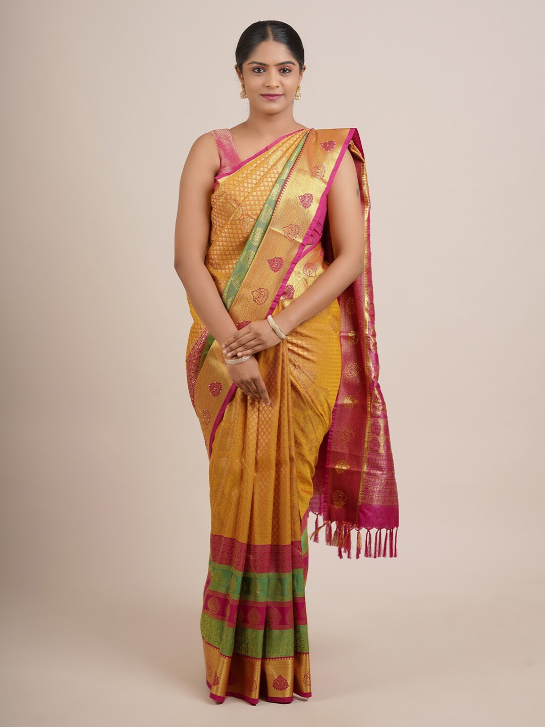 

Pothys Yellow Floral Woven Design Saree