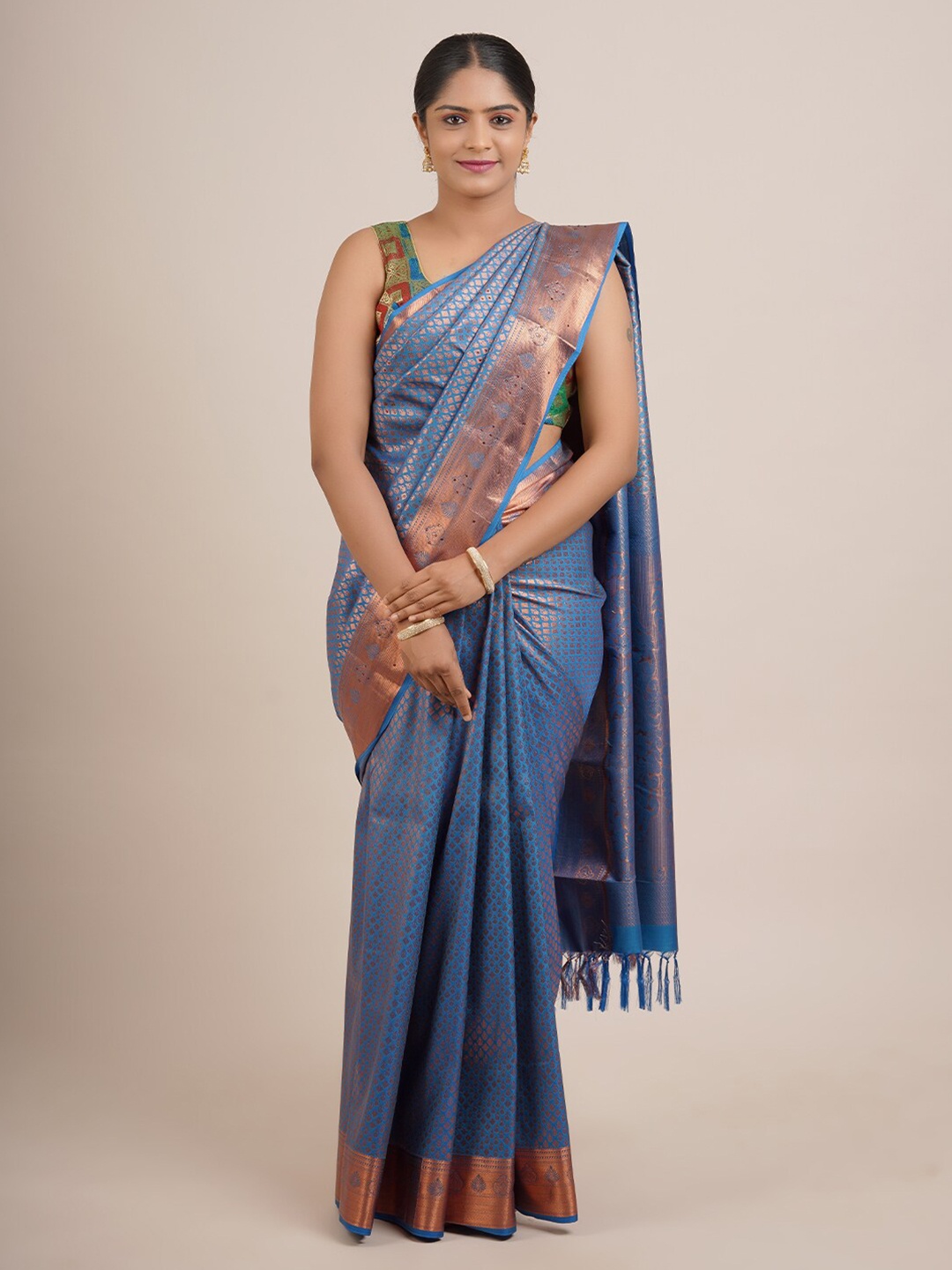 

Pothys Blue & Copper-Toned Woven Design Zari Art Silk Saree