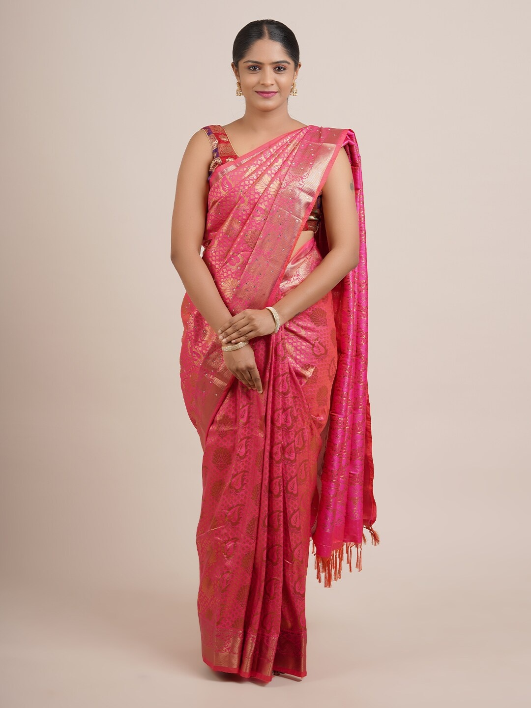 

Pothys Women Pink Ethnic Motifs Woven Design Art Silk Saree