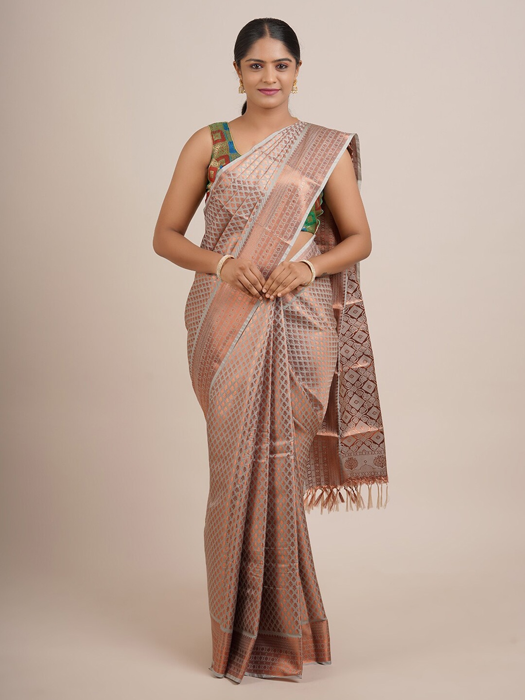 

Pothys Grey & Gold-Toned Woven Design Zari Art Silk Saree