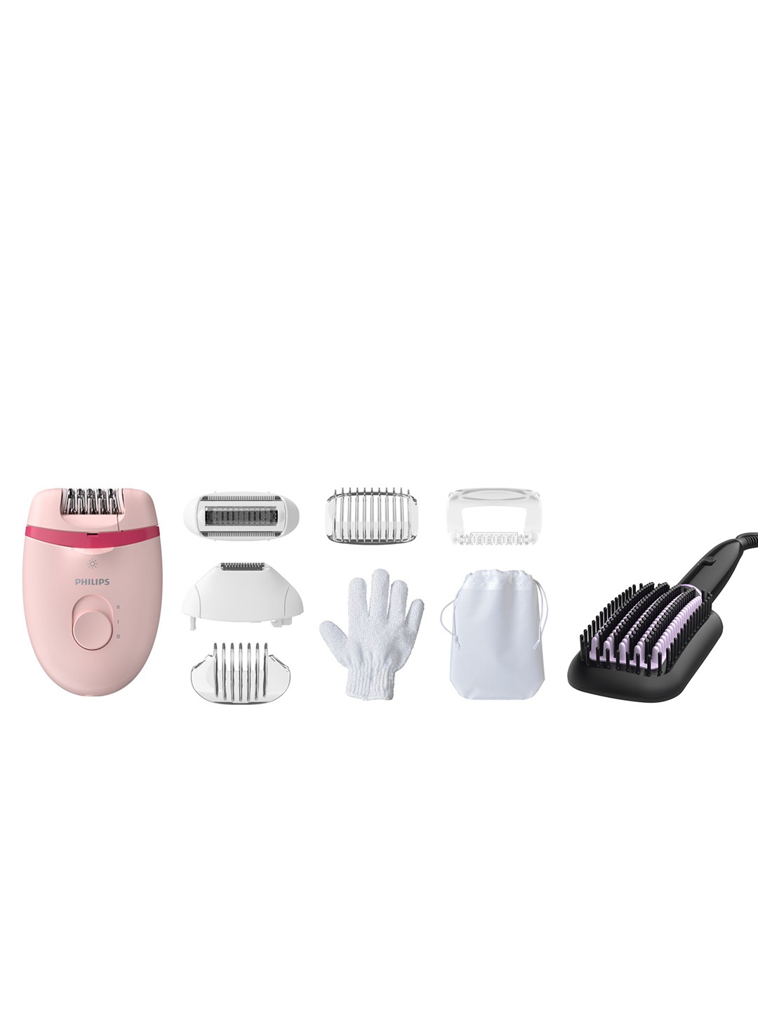 

Philips Set of BHH880/10 Heated Straightening Brush & BRE285/00 Corded Compact Epilator, Pink