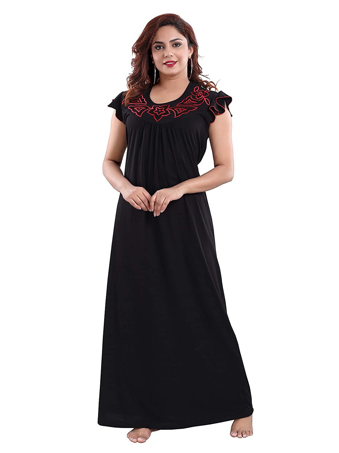 

9shines Label Black Embroidered Maxi Nightdress