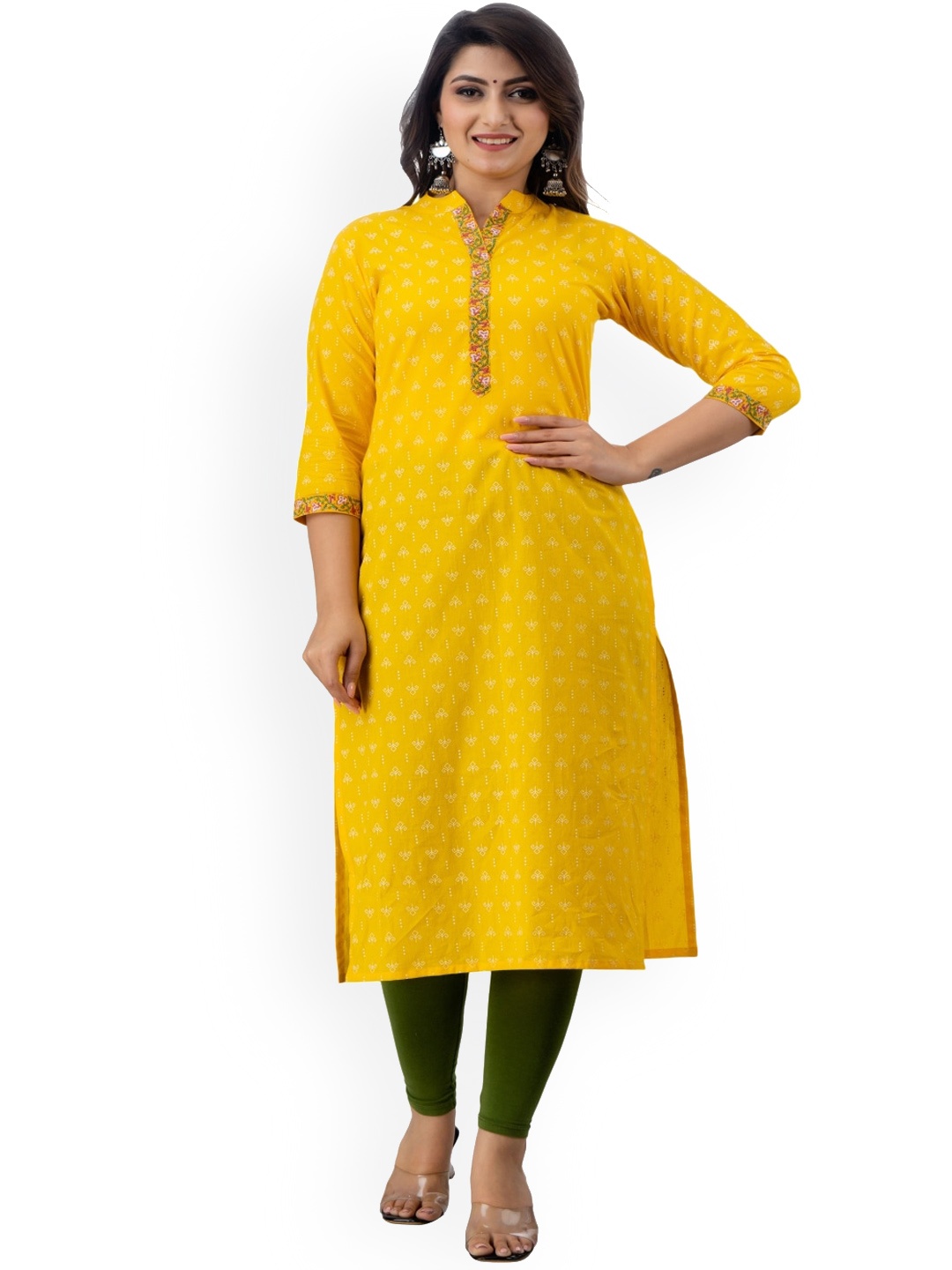 

Maishi Women Yellow Printed Cotton Kurta