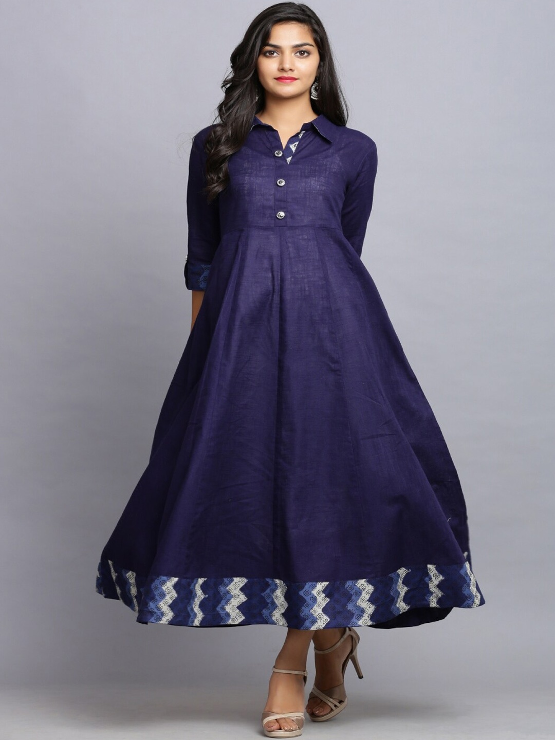 

Maishi Women Navy Blue Solid Cotton Anarkali Kurta