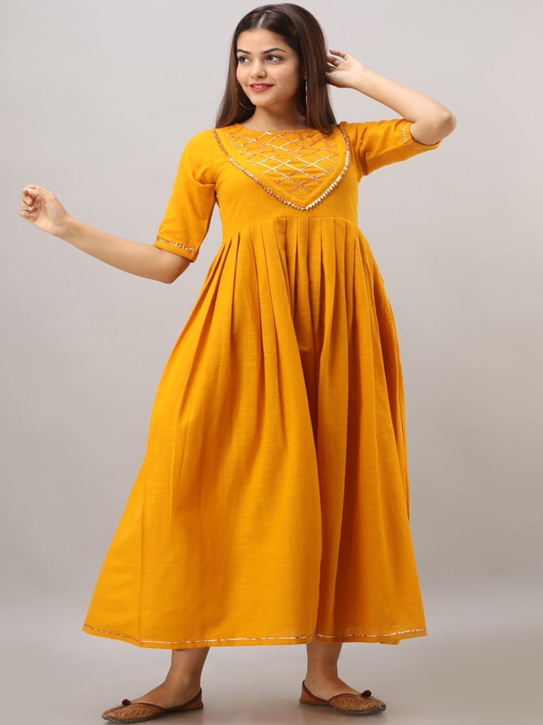 

Maishi Women Mustard Yellow Gotta Patti Anarkali Kurta