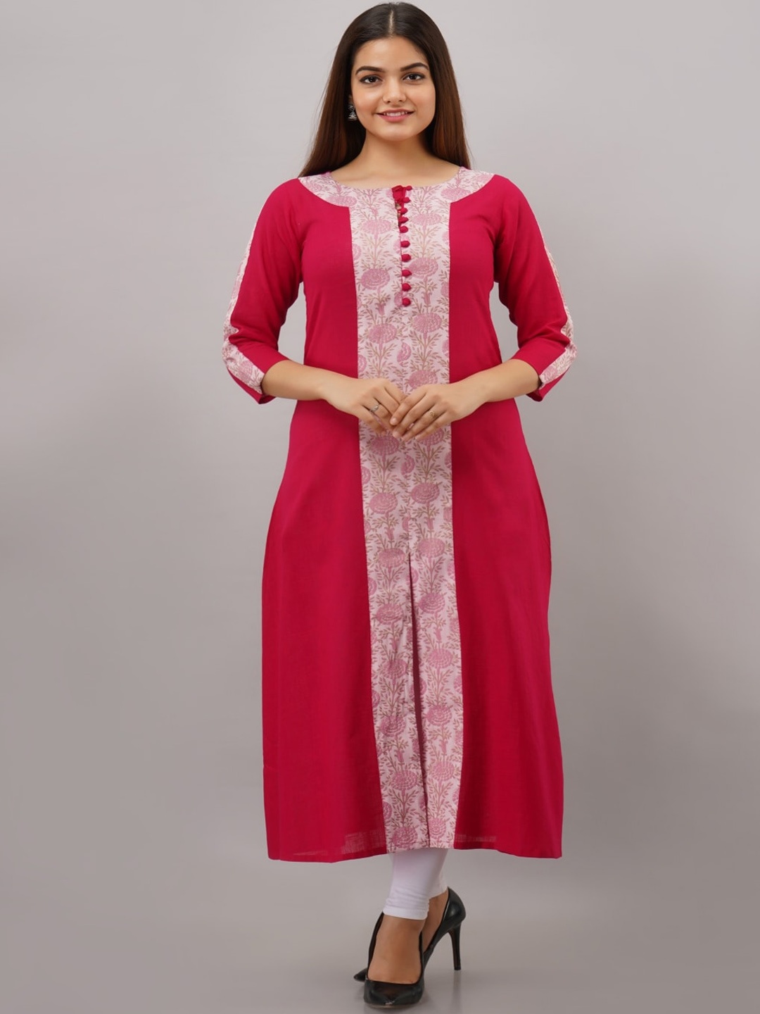 

Maishi Women Pink & White Ethnic Motifs Printed A-Line Kurta