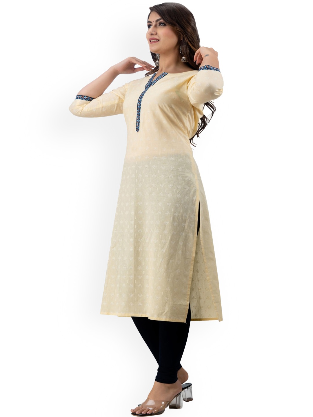 

Maishi Women Off-White Ethnic Motifs Printed Cotton Straight Kurta