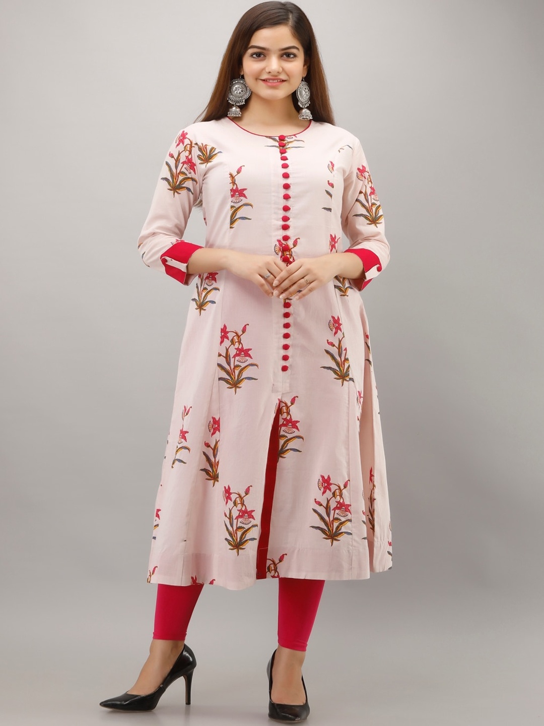 

Maishi Women Pink Floral Printed Cotton Kurta