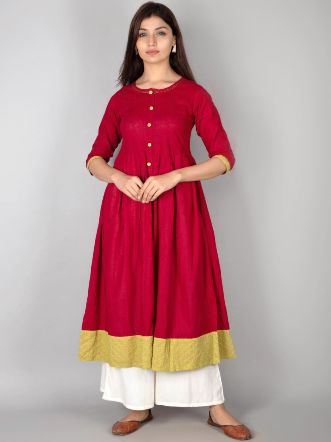 

Maishi Women Maroon Solid Cotton Anarkali Kurta