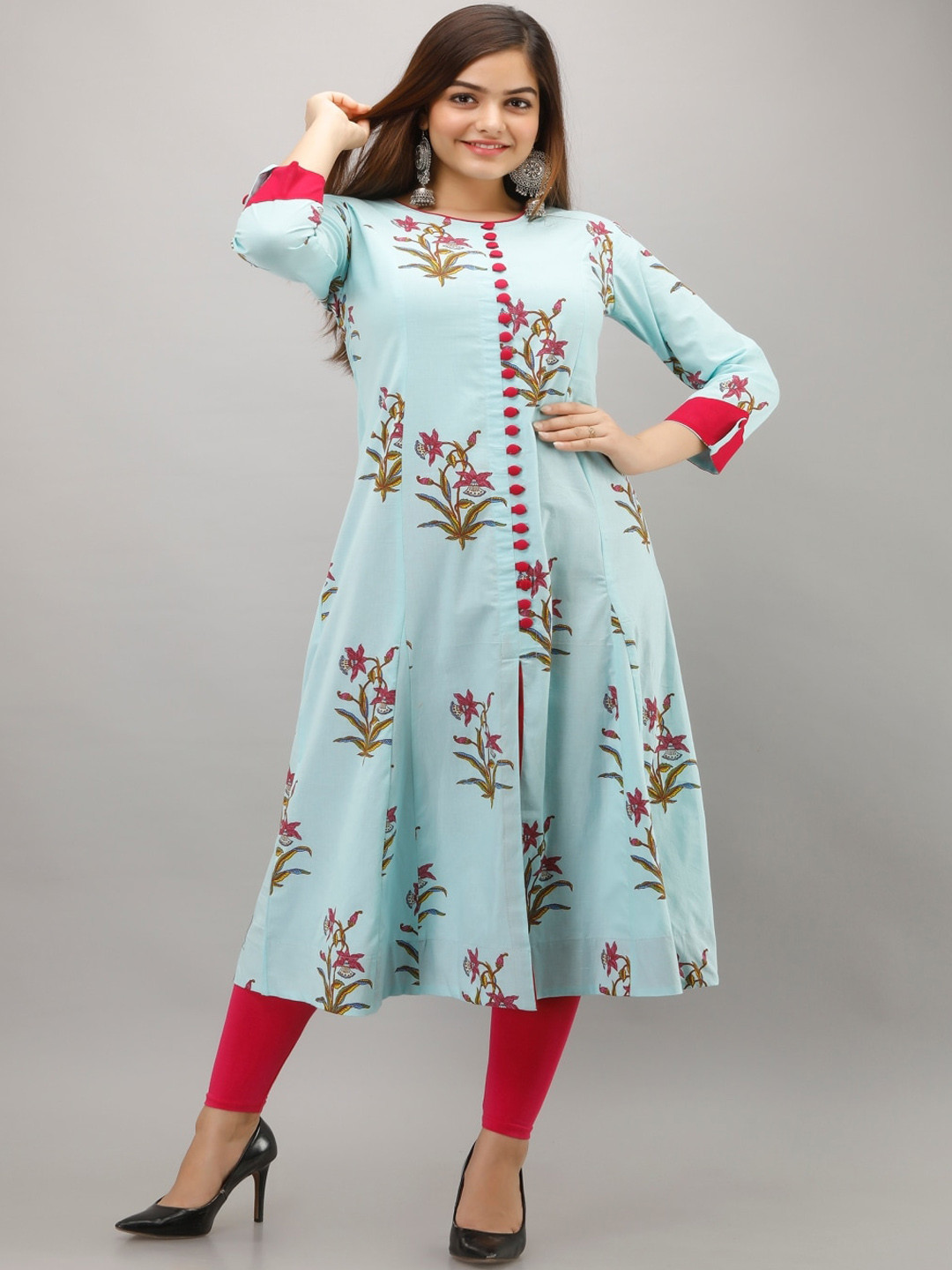 

Maishi Women Blue Floral Printed A-Line Kurta