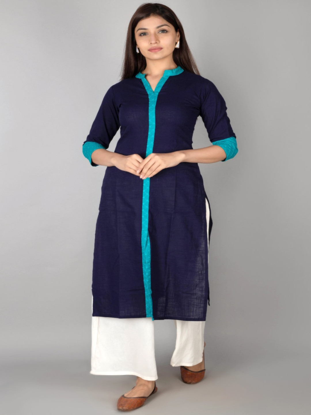 

Maishi Women Blue Solid Cotton Kurta