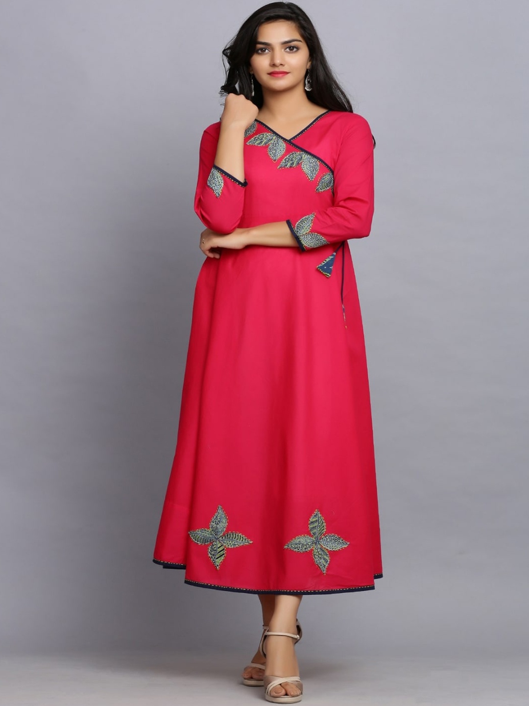 

Maishi Women Pink Patch Work Angrakha Anarkali Kurta