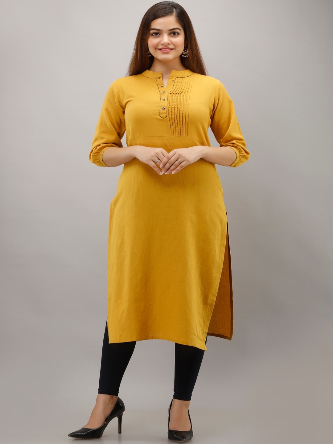 

Maishi Women Yellow Solid Straight Kurta