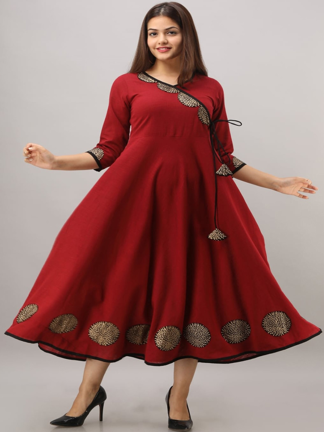 

Maishi Maroon & Black Floral Ethnic Maxi Ethnic Dress