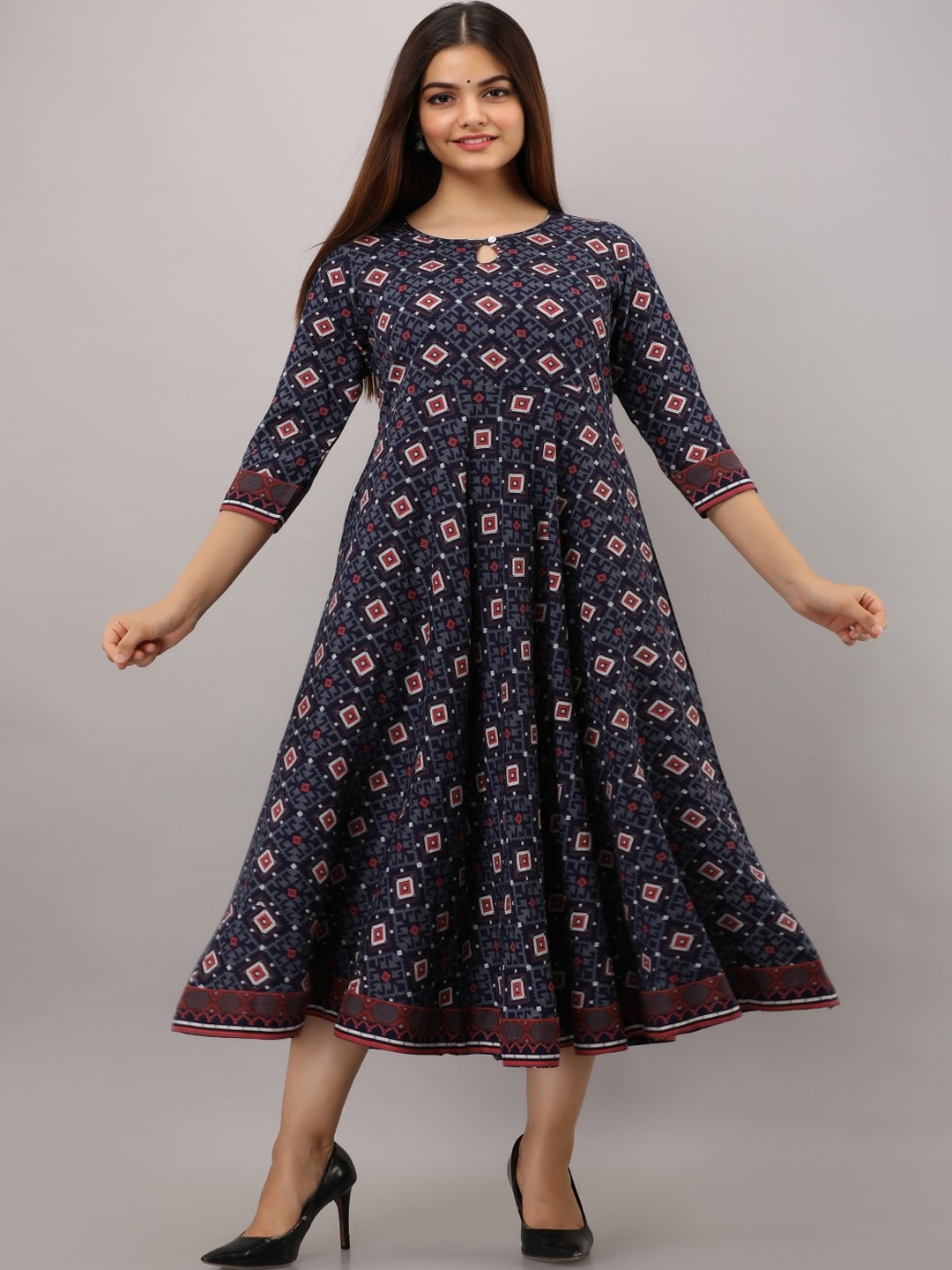 

Maishi Women Blue Ethnic Motifs Printed Keyhole Neck Thread Work Anarkali Kurta