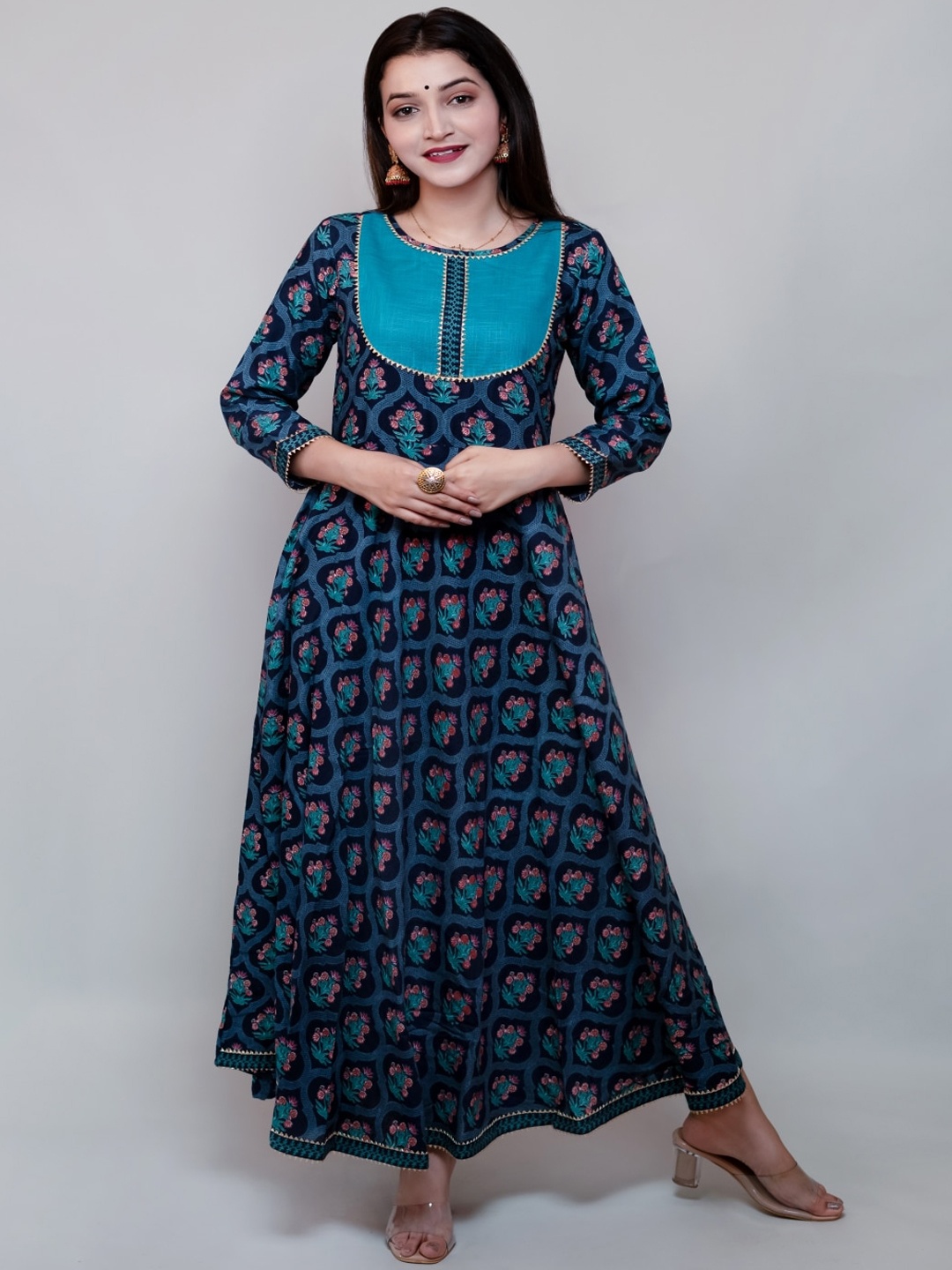 

Maishi Navy Blue Floral Ethnic Maxi Dress