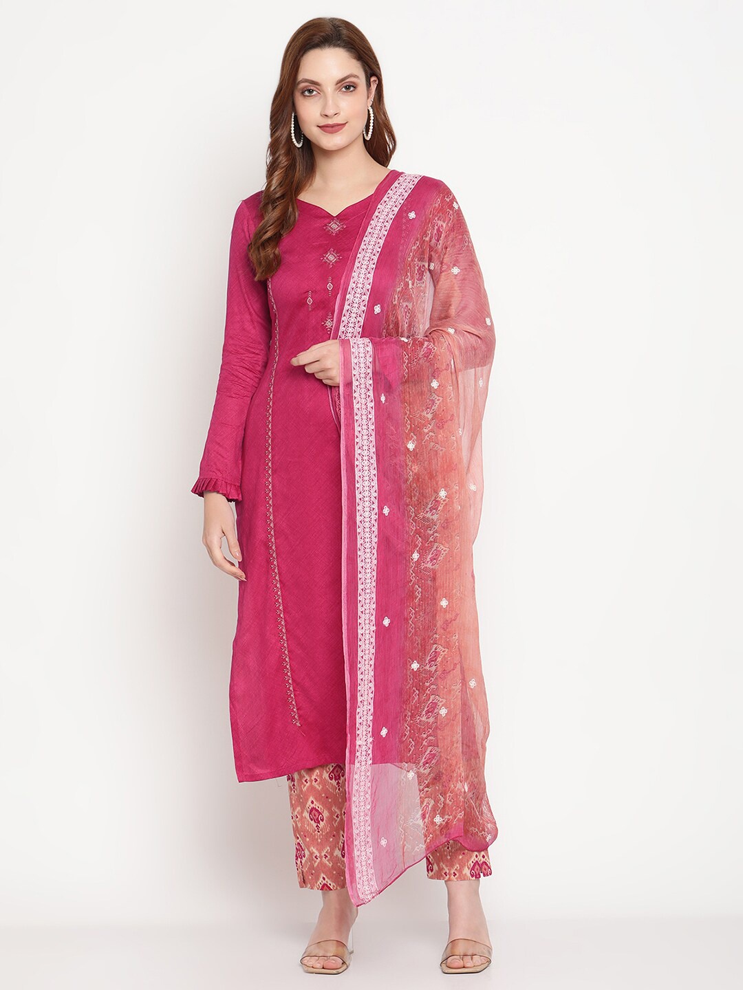 

Stylee LIFESTYLE Magenta Embroidered Unstitched Dress Material