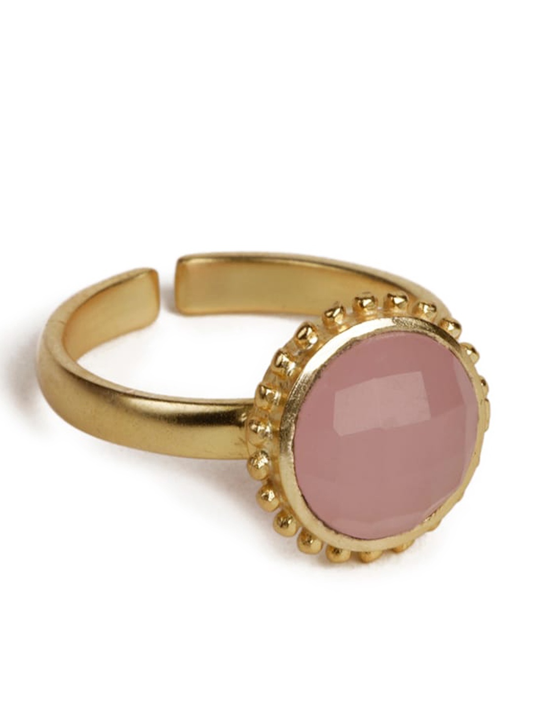 

STILSKII Unisex Gold-Plated Rose Quartz-Studded Finger Ring