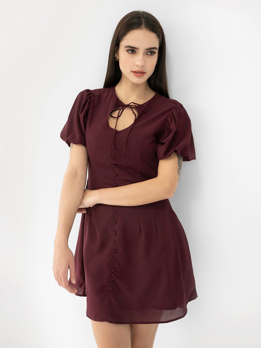 

CLOSETHOOK Maroon Georgette Mini Dress