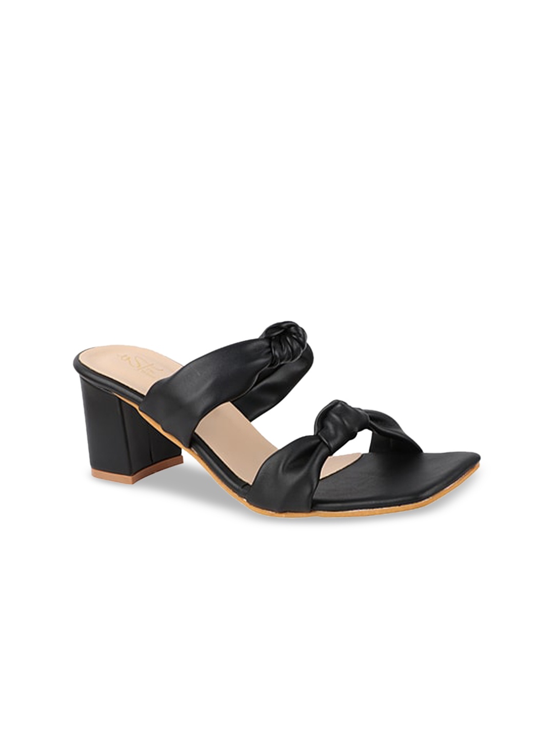 

THE WHITE POLE Black Colourblocked Block Sandals with Bows