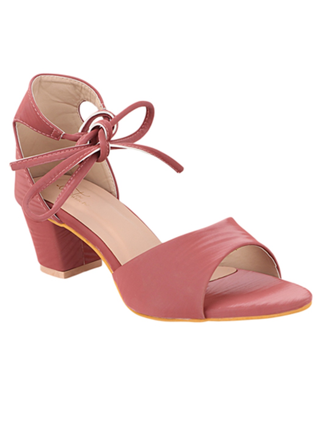 

THE WHITE POLE Red & Beige Embellished Block Heels