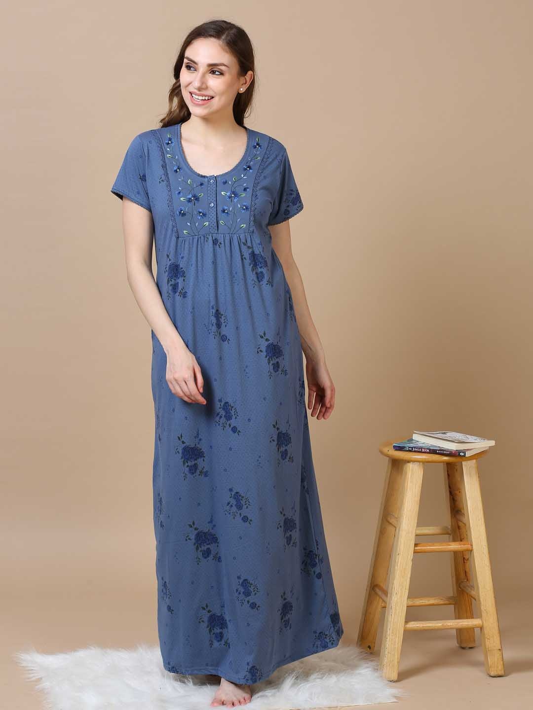

9shines Embroidered Maxi Nightdress, Blue