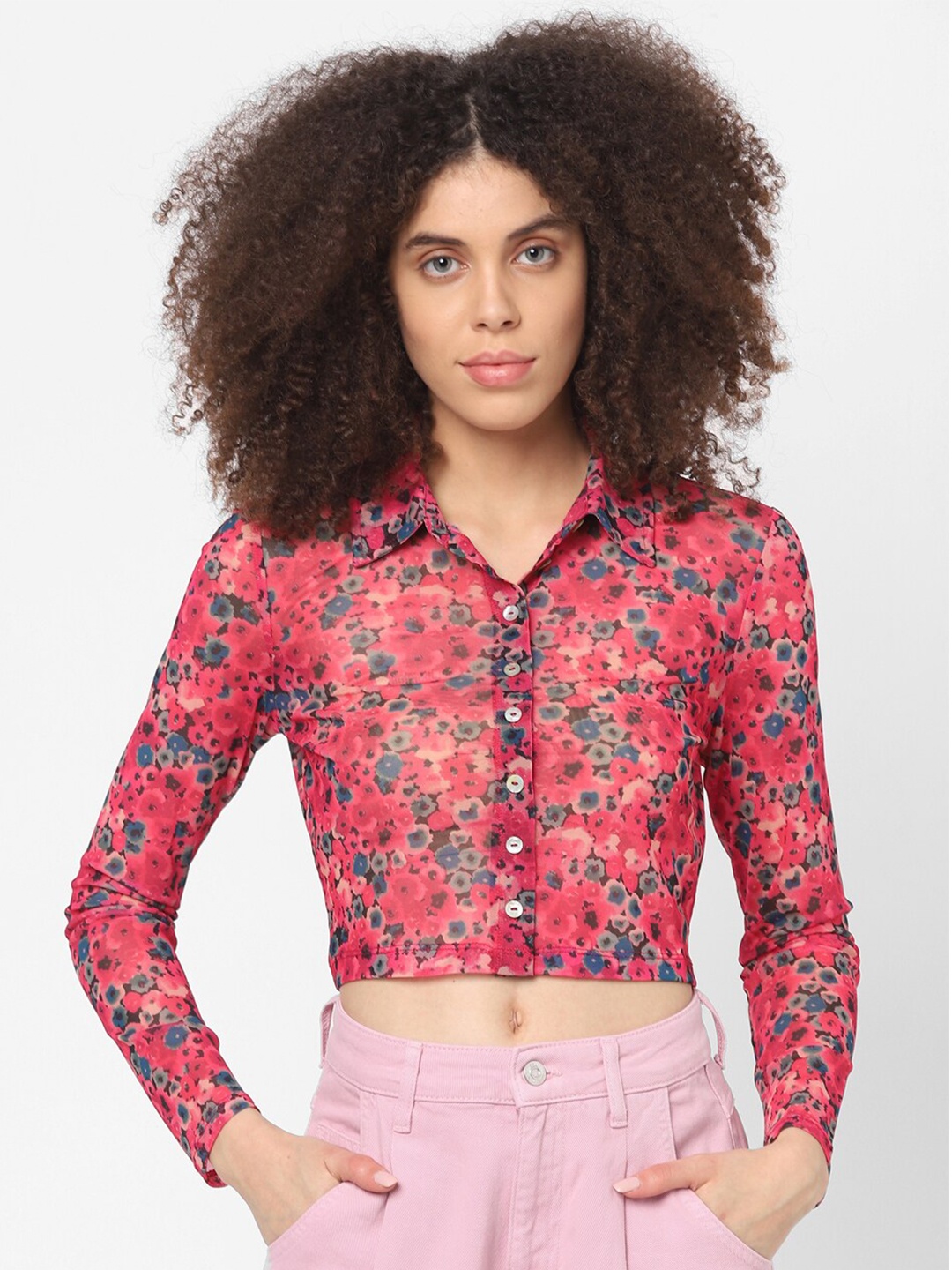 

ONLY Women Pink Slim Fit Floral Printed Casual Shirt