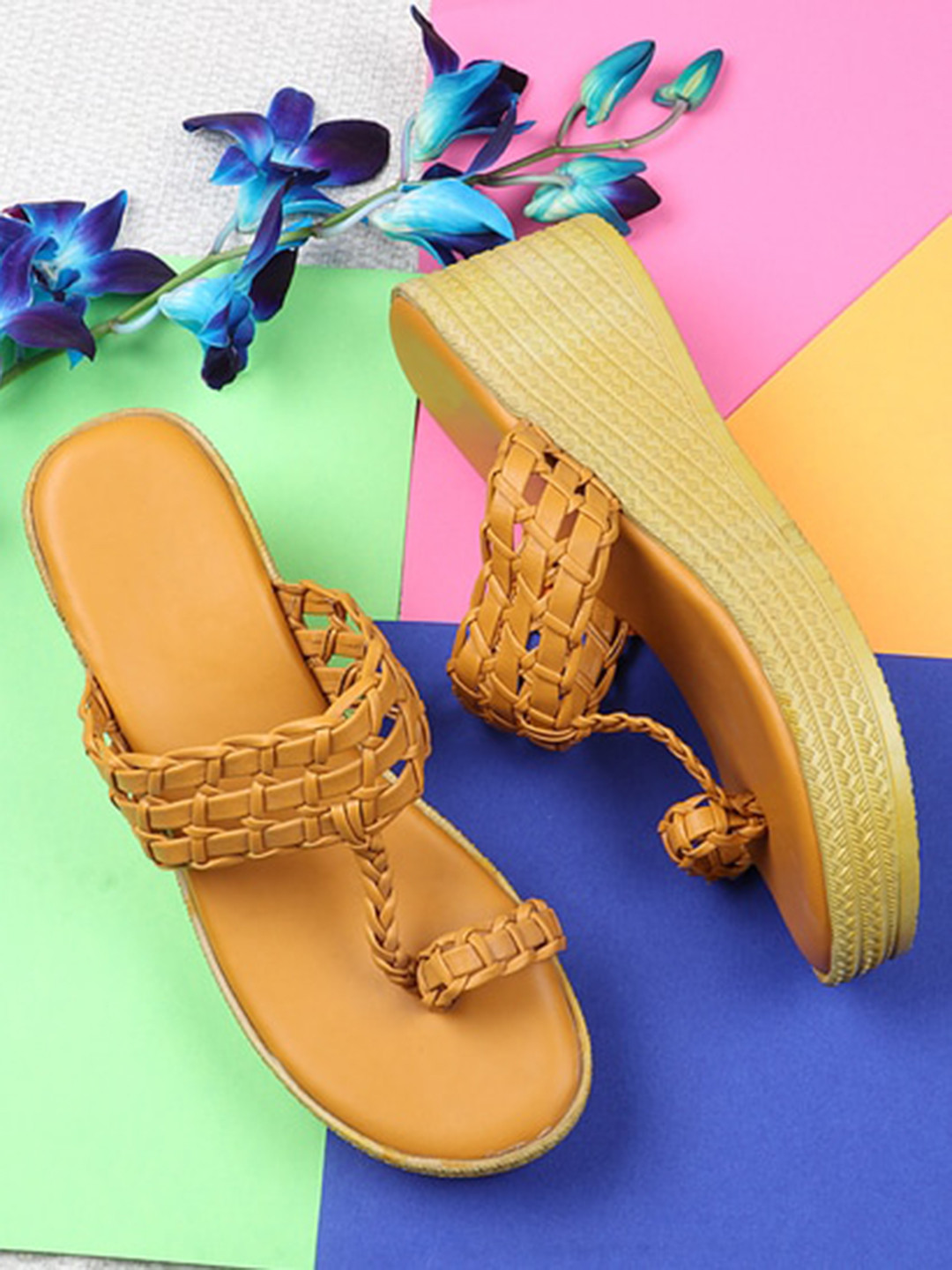 

THE WHITE POLE Women Mustard Yellow Textured Platform Sandals