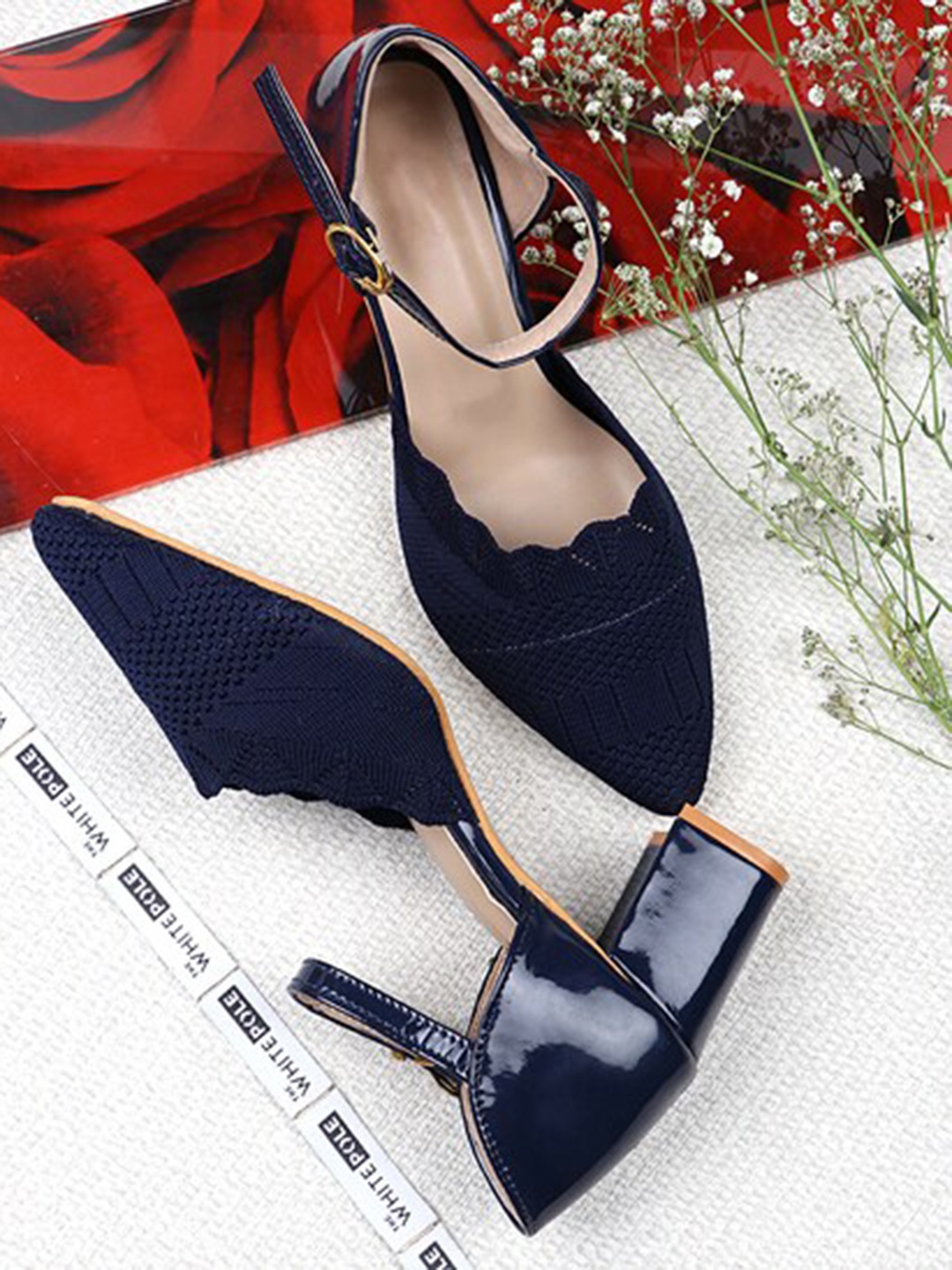 

THE WHITE POLE Women Navy Blue Party Block Mules