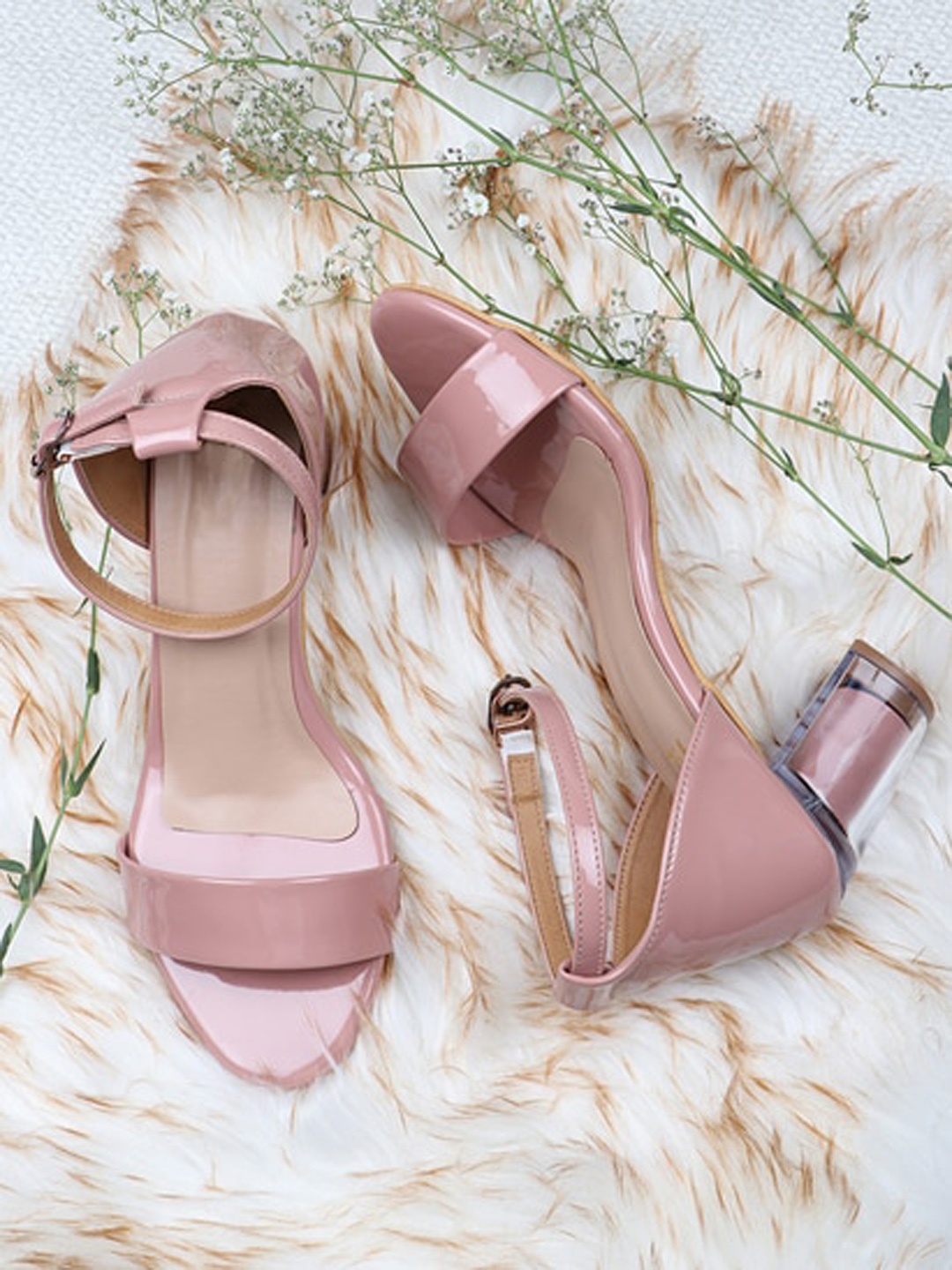 

THE WHITE POLE Women Pink Solid Party Block Sandal with Buckles