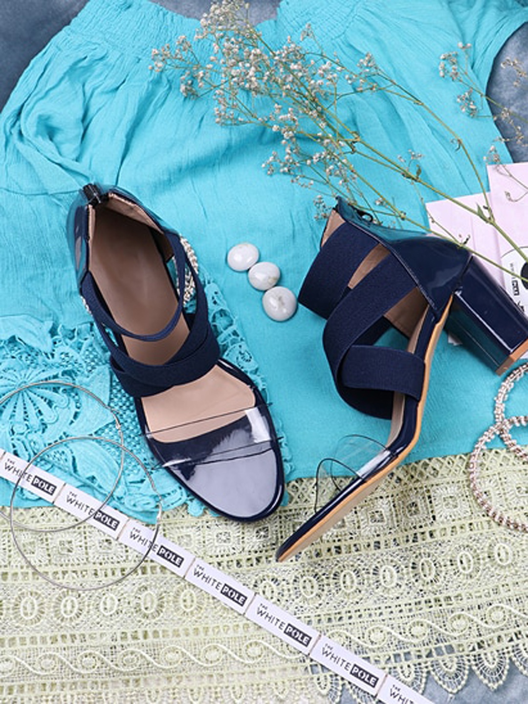 

THE WHITE POLE Navy Blue Embellished Party Block Gladiators
